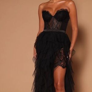 Fashion Nova Black Lace High Low Dress